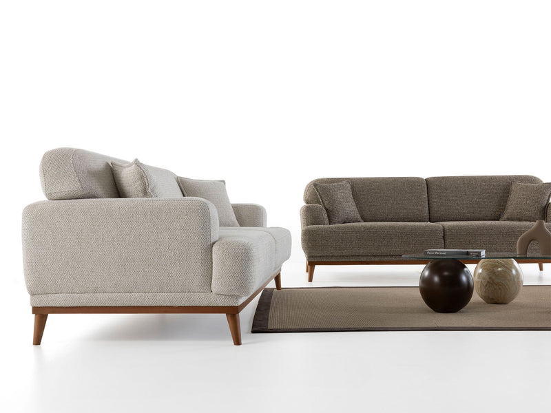 Aida 4-pieces (2 Sofa & 2 Chair) Livingroom in Cream - Brown - 200-ZEN-AID-CRE-BRO-3311