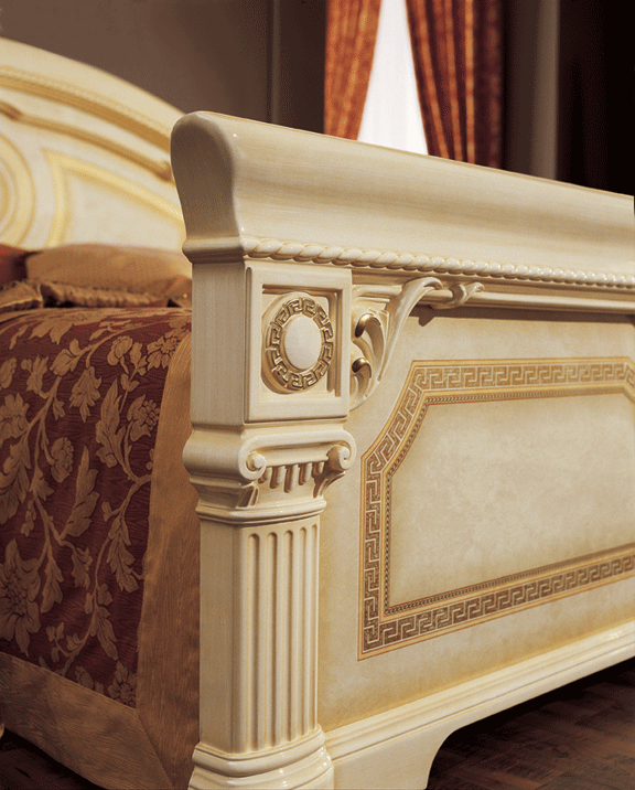 Aida Bed Ivory W/Gold Queen - Gate Furniture