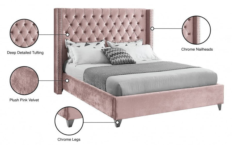 Aiden Velvet Full Bed Pink - AidenPink-F