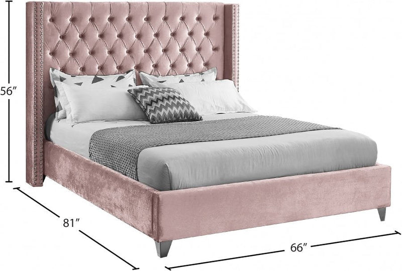 Aiden Velvet Full Bed Pink - AidenPink-F