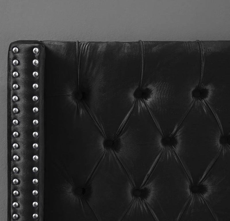 Aiden Velvet King Bed Black - AidenBlack-K