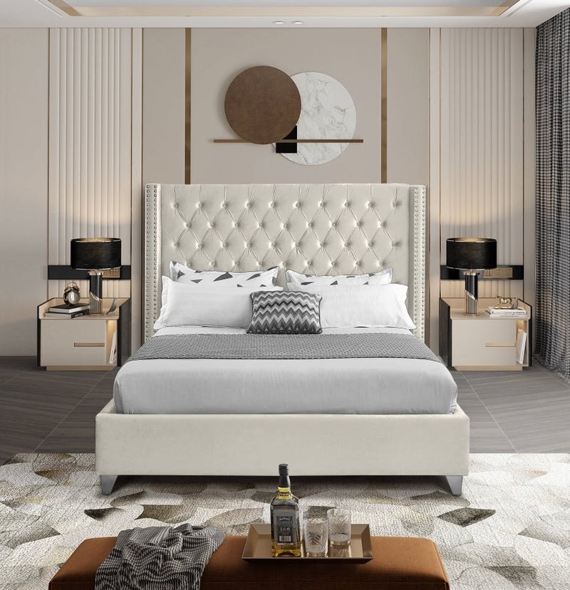 Aiden Velvet King Bed Cream - Gate FurnitureKing Bed
