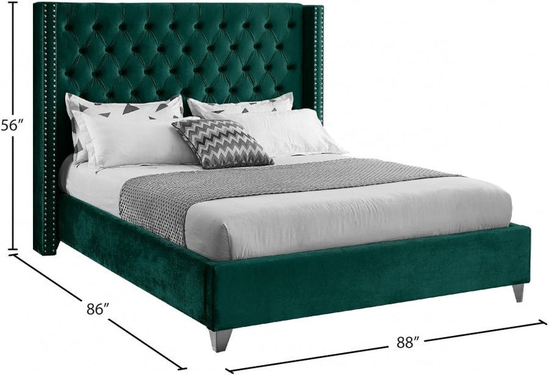 Aiden Velvet King Bed Green - Gate FurnitureKing Bed