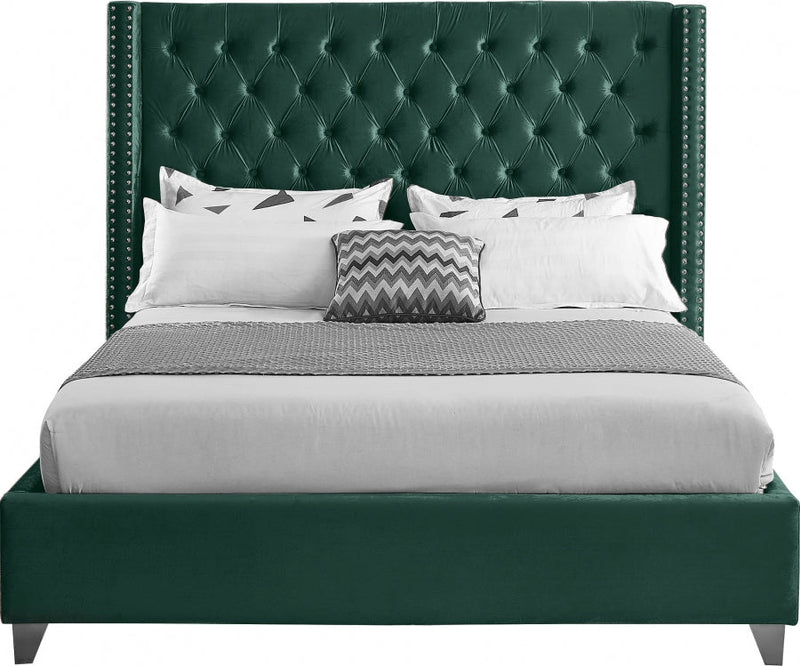 Aiden Velvet King Bed Green - Gate FurnitureKing Bed