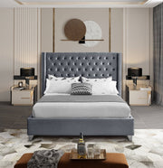 Aiden Velvet King Bed Grey - Gate FurnitureKing Bed