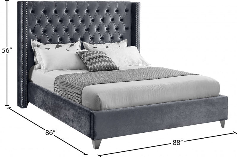 Aiden Velvet King Bed Grey - Gate FurnitureKing Bed