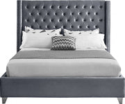 Aiden Velvet King Bed Grey - Gate FurnitureKing Bed