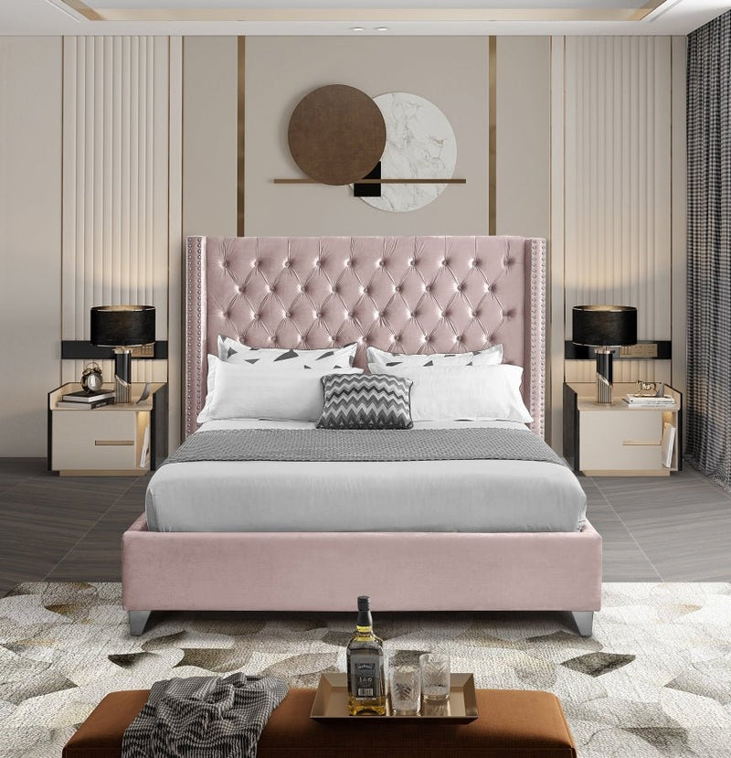 Aiden Velvet King Bed Pink - Gate FurnitureKing Bed