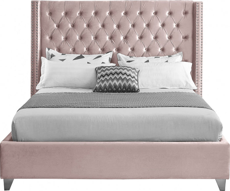Aiden Velvet King Bed Pink - Gate FurnitureKing Bed
