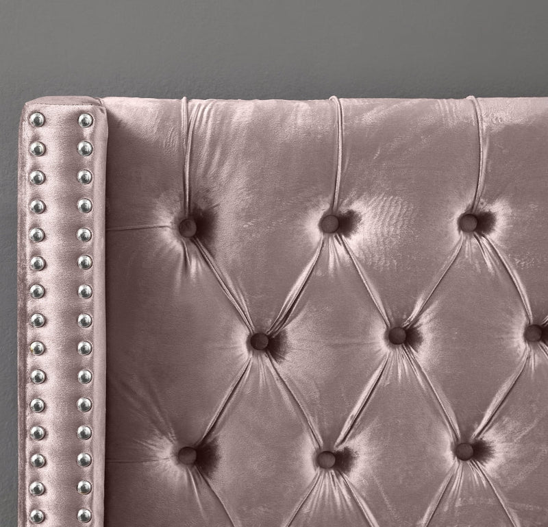 Aiden Velvet King Bed Pink - Gate FurnitureKing Bed