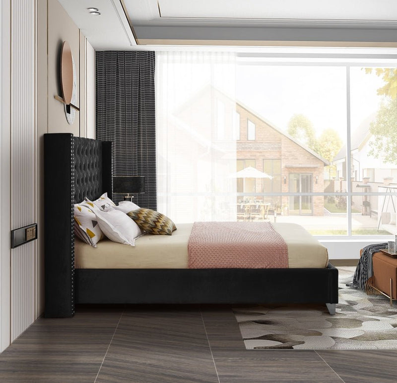 Aiden Velvet Queen Bed Black - Gate FurnitureQueen Bed