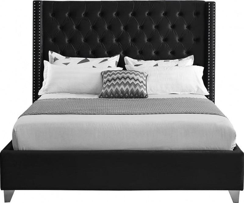 Aiden Velvet Queen Bed Black - Gate FurnitureQueen Bed