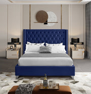Aiden Velvet Queen Bed Blue - Gate FurnitureQueen Bed