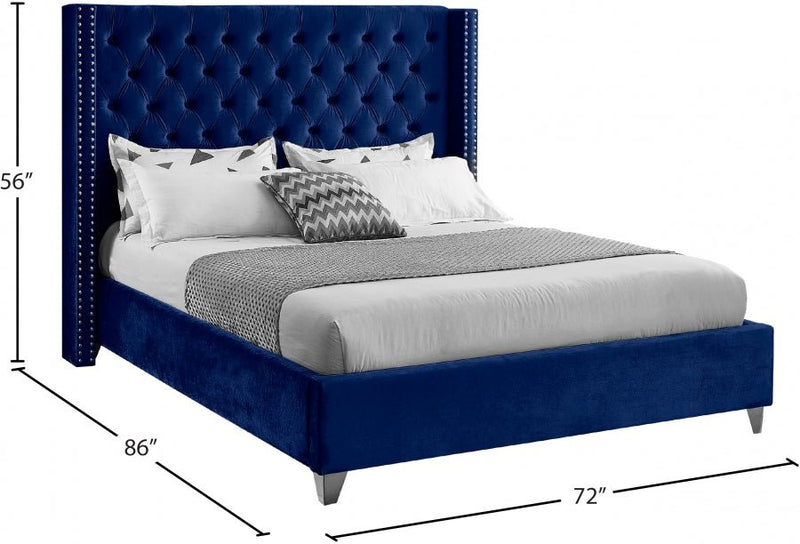 Aiden Velvet Queen Bed Blue - Gate FurnitureQueen Bed