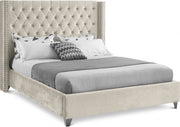 Aiden Velvet Queen Bed Cream - Gate FurnitureQueen Bed