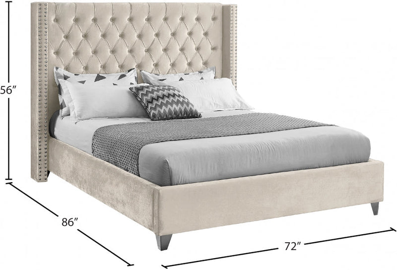Aiden Velvet Queen Bed Cream - Gate FurnitureQueen Bed