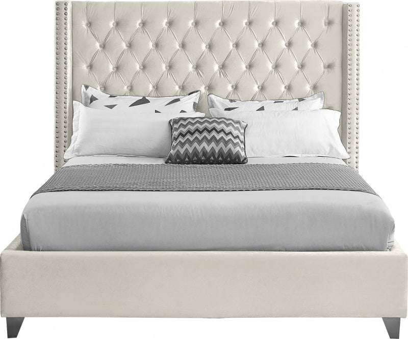 Aiden Velvet Queen Bed Cream - Gate FurnitureQueen Bed