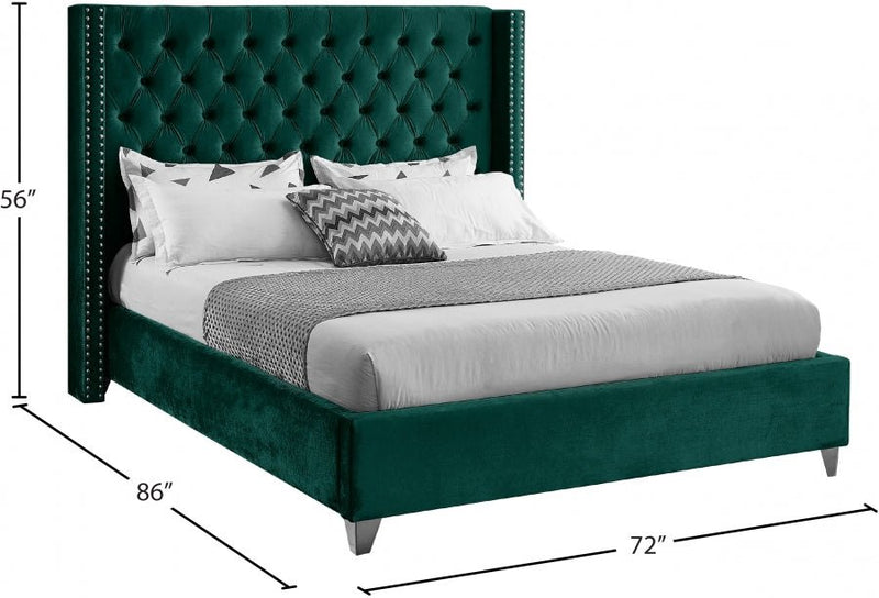 Aiden Velvet Queen Bed Green - Gate FurnitureQueen Bed