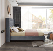 Aiden Velvet Queen Bed Grey - Gate FurnitureQueen Bed