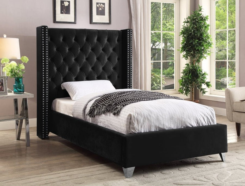 Aiden Velvet Twin Bed Black - Gate FurnitureTwin Bed