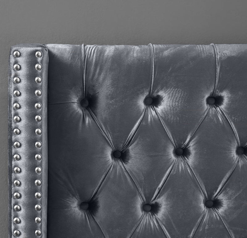 Aiden Velvet Twin Bed Grey - Gate FurnitureTwin Bed