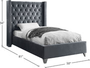 Aiden Velvet Twin Bed Grey - Gate FurnitureTwin Bed