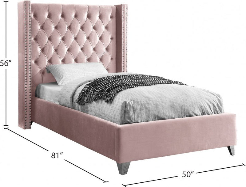 Aiden Velvet Twin Bed Pink - Gate FurnitureTwin Bed