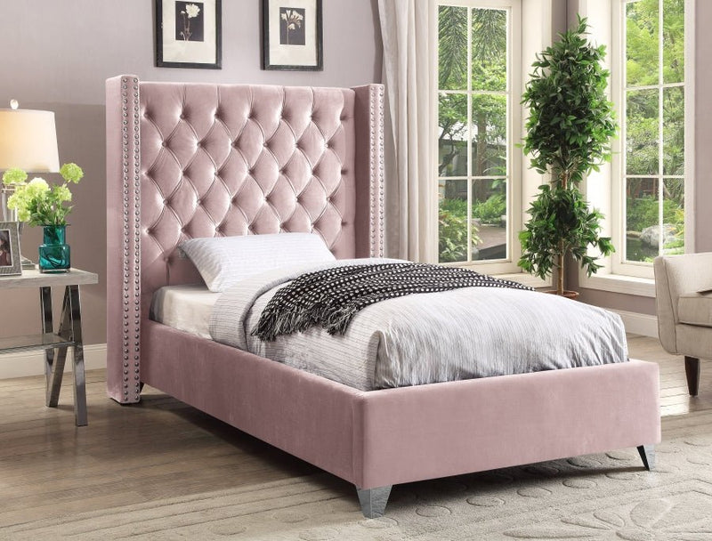 Aiden Velvet Twin Bed Pink - Gate FurnitureTwin Bed