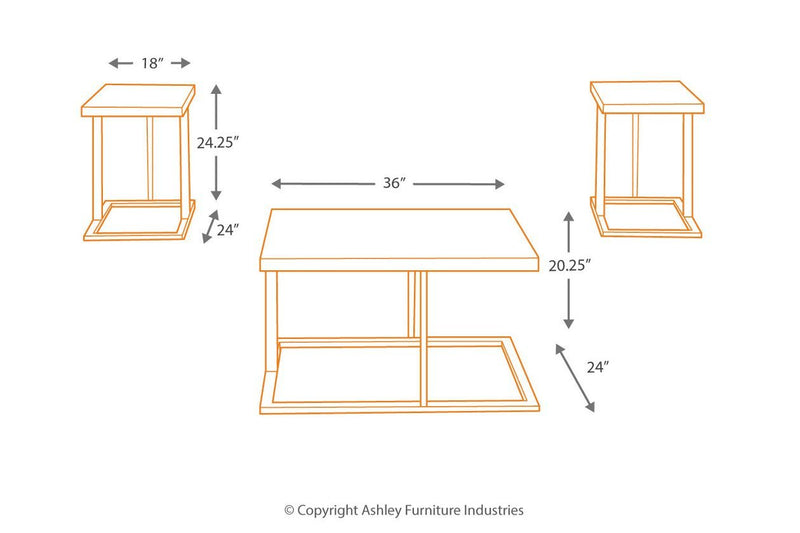 Airdon Bronze Finish Table (Set of 3) - Gate FurnitureOccasional Table Set