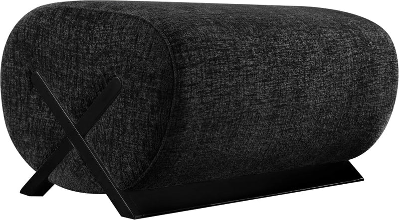 Akira Fabric Upholstered Ottoman in Black - 33072Black-Ott