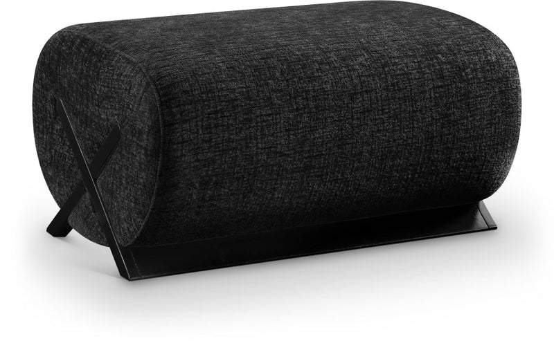 Akira Fabric Upholstered Ottoman in Black - 33072Black-Ott