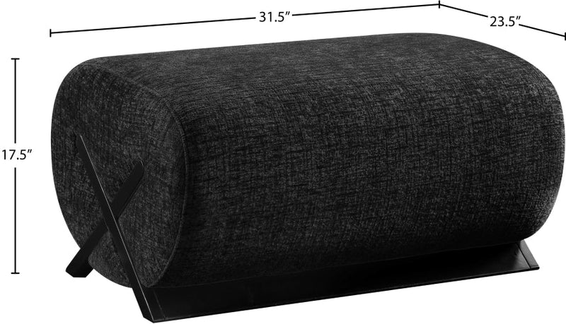 Akira Fabric Upholstered Ottoman in Black - 33072Black-Ott