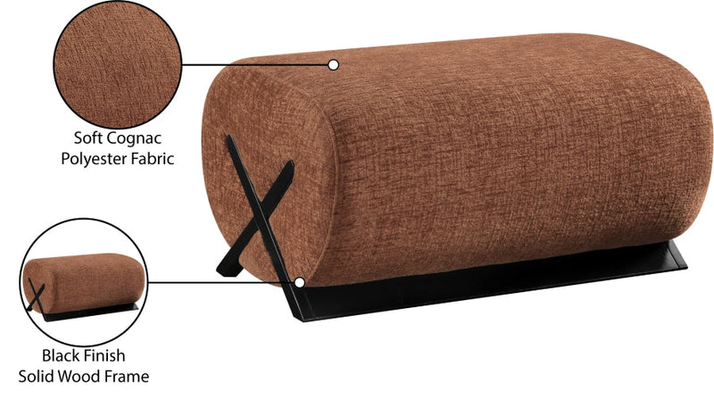 Akira Fabric Upholstered Ottoman in Cognac - 33072Cognac-Ott
