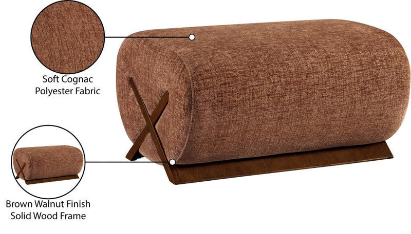 Akira Fabric Upholstered Ottoman in Cognac - 33073Cognac-Ott