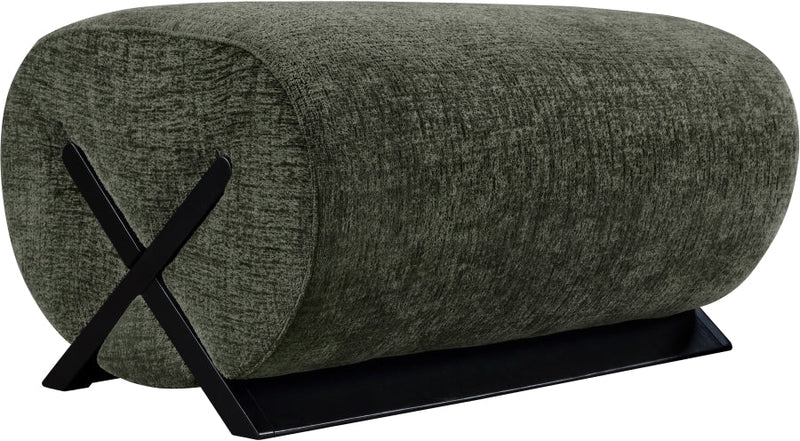 Akira Fabric Upholstered Ottoman in Green - 33072Green-Ott