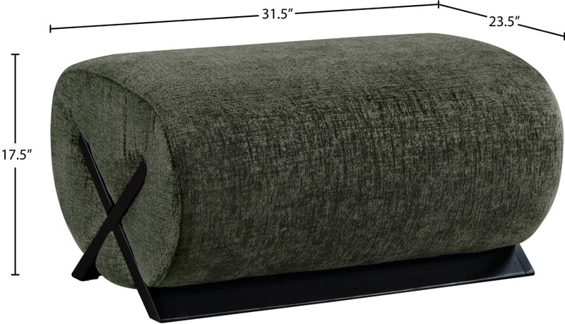 Akira Fabric Upholstered Ottoman in Green - 33072Green-Ott