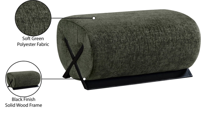 Akira Fabric Upholstered Ottoman in Green - 33072Green-Ott