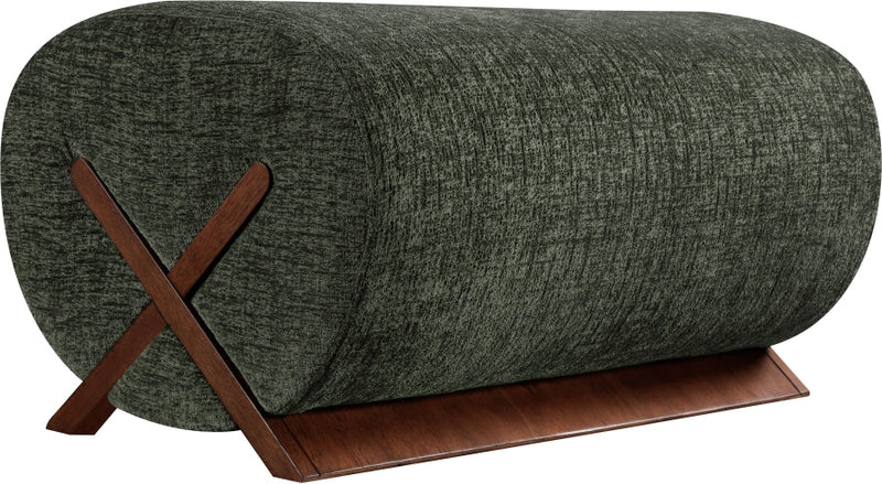Akira Fabric Upholstered Ottoman in Green - 33073Green-Ott