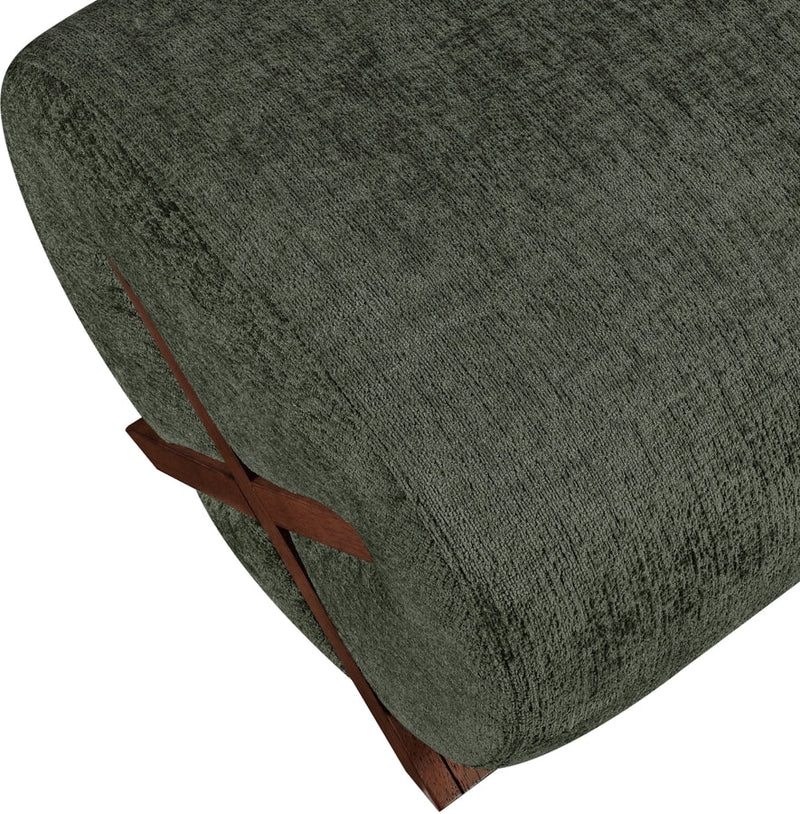 Akira Fabric Upholstered Ottoman in Green - 33073Green-Ott