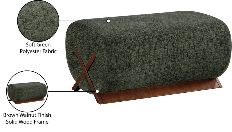 Akira Fabric Upholstered Ottoman in Green - 33073Green-Ott