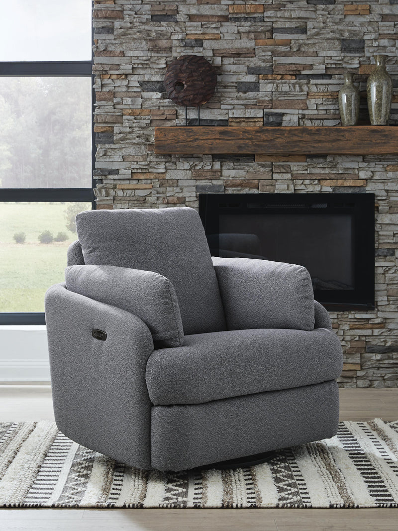 Alainmont Next-Gen Nuvella Salt and Pepper Swivel Power Recliner - A3000738