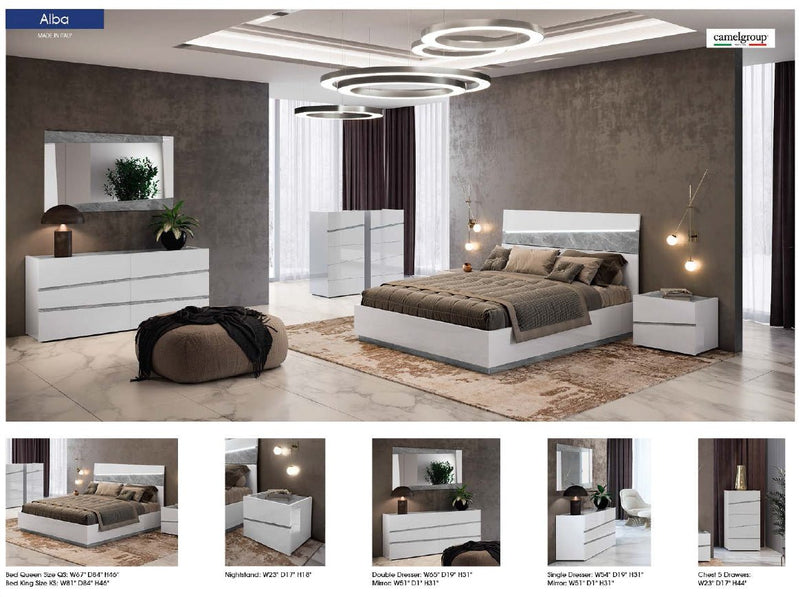 Alba Bed W/ Light, Italy Queen - Gate FurnitureQueen Bed