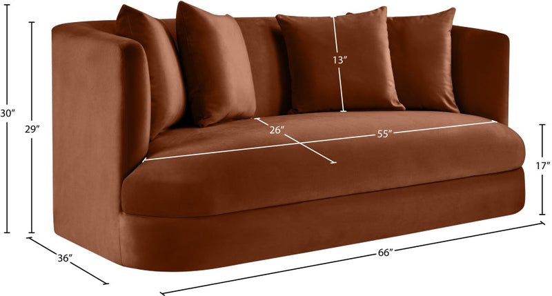 Alder 66" Velvet Upholstered Loveseat in Cognac - 699Cognac-L