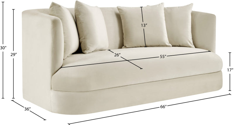 Alder 66" Velvet Upholstered Loveseat in Cream - 699Cream-L
