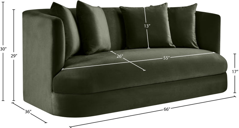 Alder 66" Velvet Upholstered Loveseat in Green - 699Green-L