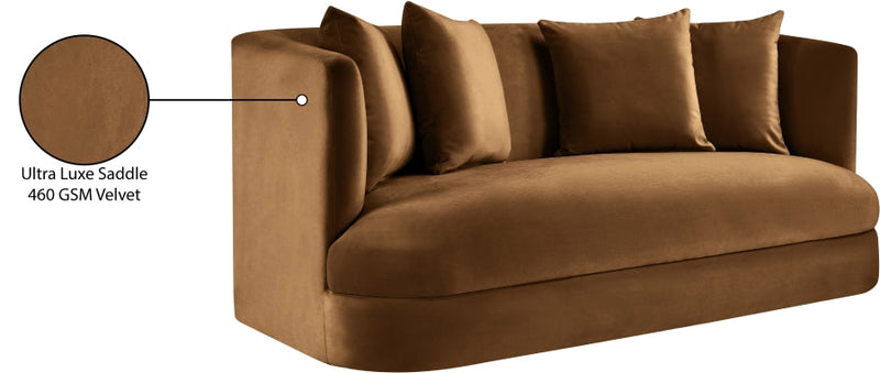Alder 66" Velvet Upholstered Loveseat in Saddle - 699Saddle-L