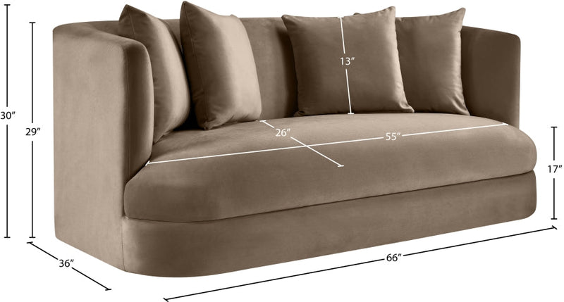 Alder 66" Velvet Upholstered Loveseat in Taupe - 699Taupe-L