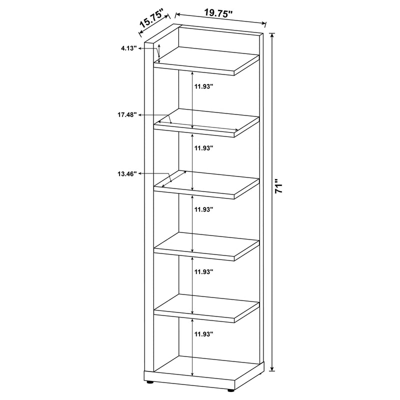Alder 71-inch 6-shelf Corner Bookcase Cappuccino - 800270