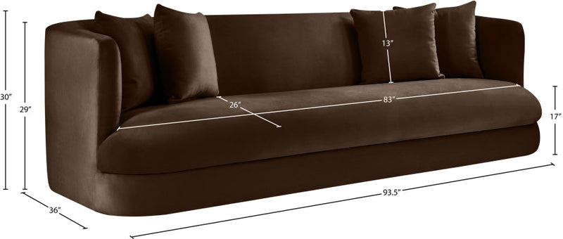 Alder 93.5" Velvet Upholstered Sofa in Brown - 699Brown-S