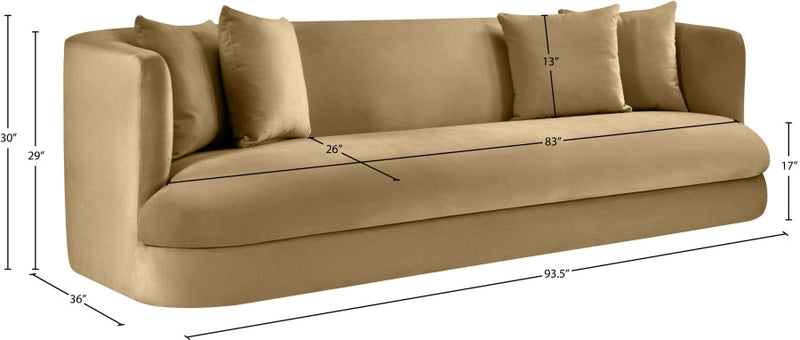 Alder 93.5" Velvet Upholstered Sofa in Camel - 699Camel-S
